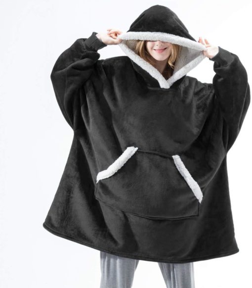 Sweat Plaid à Capuche Noir