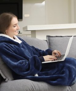 Sweat Plaid à Capuche Bleu