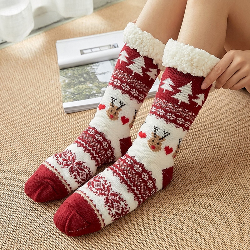 4924 0pvkac Chaussettes ultra chaudes de Noël antidérapantes