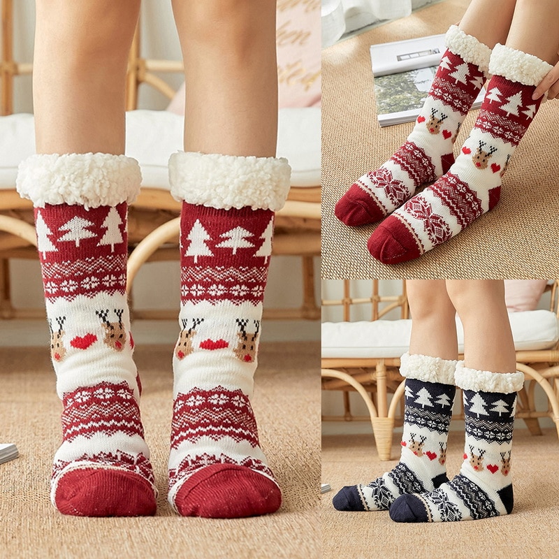 4924 nehodg Chaussettes ultra chaudes de Noël antidérapantes