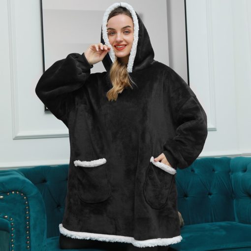 Sweat Plaid Noir, Pull à capuche Géant Univers Cocooning