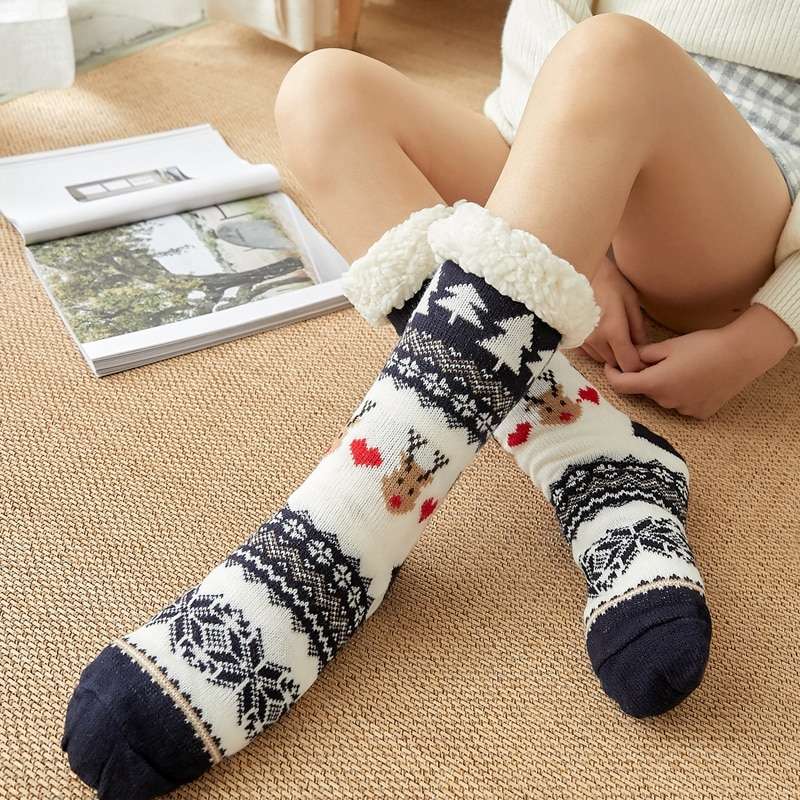 USACONY Chaussettes douillettes pour femme, Avec picots antidérapants,  Chaussettes d'hiver chaudes, Chaussettes de lit, Chaussettes de Noël  douces