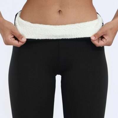 Legging polaire noir ultra chaud pour femme doublure intérieure en polaire Sherpa