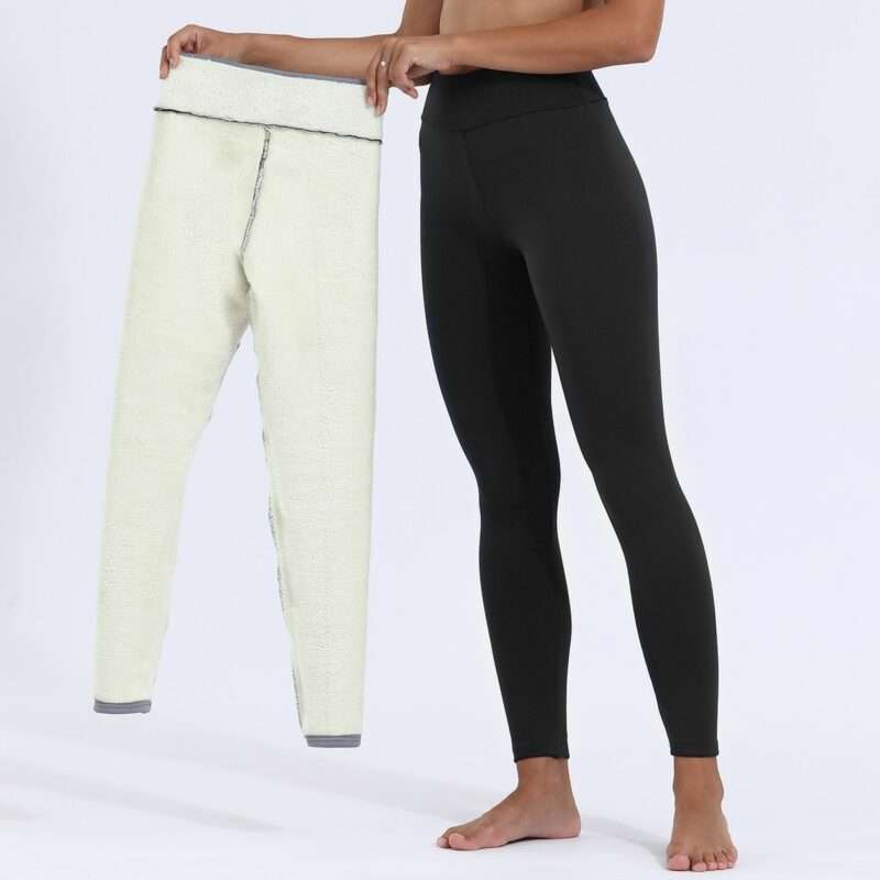 Legging polaire noir ultra chaud pour femme doublure intérieure en polaire Sherpa