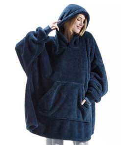 Sweat Plaid pull à capuche géant Bleu en polaire Sherpa idéal pour des soirées cocooning bien au chaud l'hiver