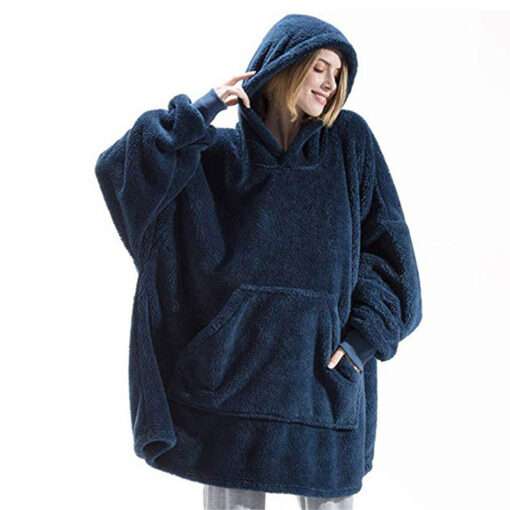 Sweat Plaid pull à capuche géant Bleu en polaire Sherpa idéal pour des soirées cocooning bien au chaud l'hiver