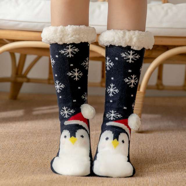 Chaussettes de Noel, motif Pingouin et flocons ultra chaudes et antidérapantes