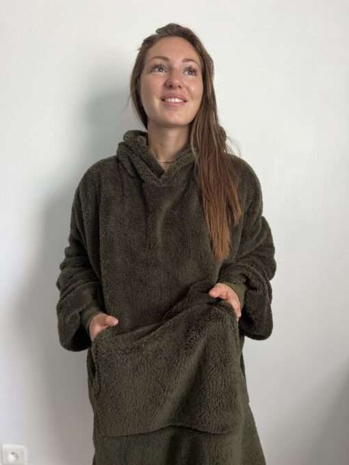 Sweat plaid à capuche Vert, pull géant en polaire Sherpa idéal pour les soirées cocooning en hiver